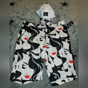 LOUDMOUTH GOLF MONA 👄 SHORTS 34 (36) PLUS MATCHING NEW ERA HAT M/L